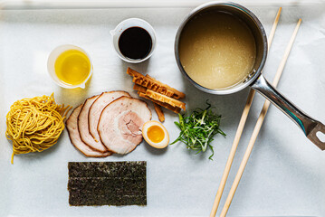 ingredients for ramen,  top view