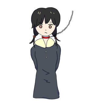 recommend clip art: 赤色の首輪と鎖の付いた黒髪の女性