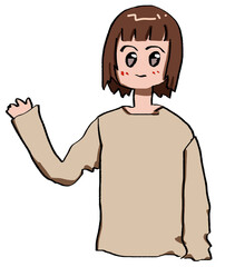 手を振る茶髪の女の子