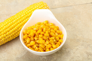 Sweet yellow corn in the bowl