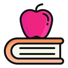 apple on book vector color outline icon, school and education icon