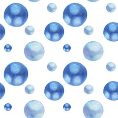 watercolor drawing pattern seamless blue balls on a white background