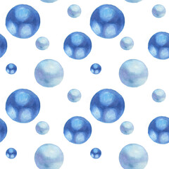 watercolor drawing pattern seamless blue balls on a white background