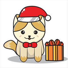 cute cat on christmas day with christmas gift in flat design eps 10 vector