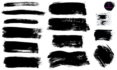 A set of brush strokes. Collection of vector drawings for grunge design and decor, isolated on a white background.