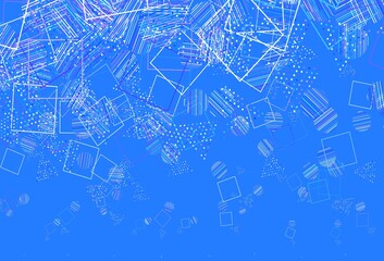 Light Pink, Blue vector backdrop with lines, circles, rhombus.