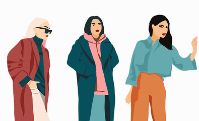 Set of Fashion girls flat minimalistic illustration