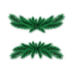 Realistic spruce wreath isolated on white background. Fir tree decorative element. Vector template for Christmas and New Year designs.