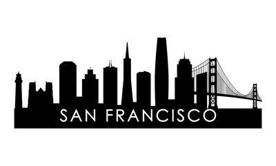 San Francisco skyline silhouette. Black San Francisco city design isolated on white background.
