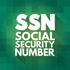 SSN - Social Security Number acronym, concept background