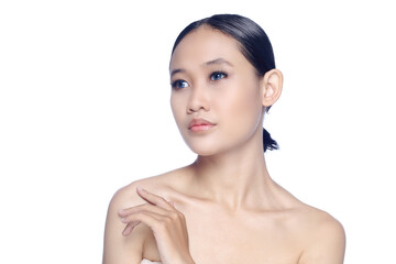 A beautiful young white girl model in pigtails with blue eyes or blue contact lens and natural makeup