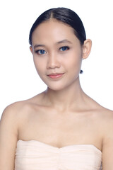 A beautiful young white girl model in pigtails with blue eyes or blue contact lens and natural makeup