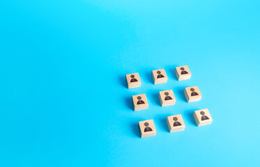 Ordered array of blocks with people. Concept of order, orderliness and uniform structure. Team...