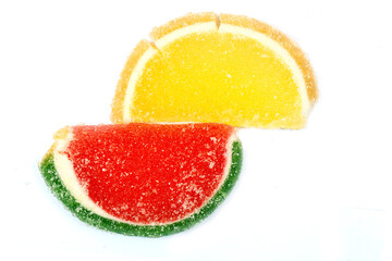 Fruit multicolored marmalade on a white background