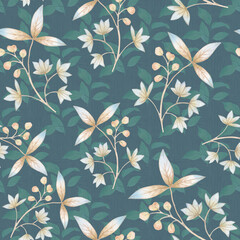 Botanical seamless pattern. background from watercolor leaves. Decorative leaves on a green background. ornament for design, print, wallpaper and textile.