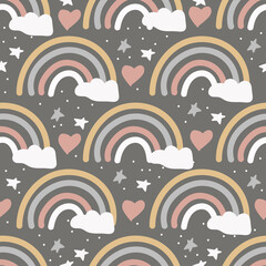 Cute minimalistic Rainbow with stars and cloud trendy colors