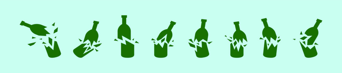 set of broken bottle cartoon icon design template with various models. vector illustration isolated on blue background