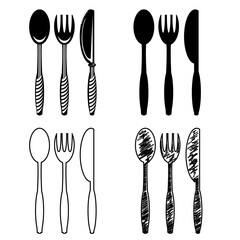Food Icon for Cafe. Fork Spoon Knife Logo Design Isolated on White Background.