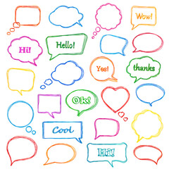 Set of hand-drawn speech bubbles.