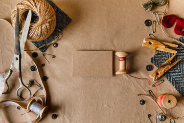 blank brown background. sewing workshop. needlework