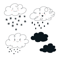 Seamless pattern with clouds and precipitation.