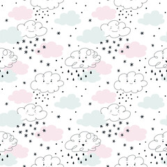 Seamless pattern with clouds and precipitation.