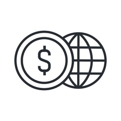 Global money transaction service icon. Line vector illustration.