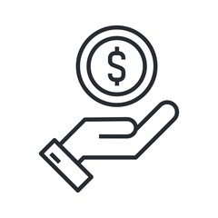 Pictograph of money in hand. Affordable, budget-friendly sign. Vector icon.