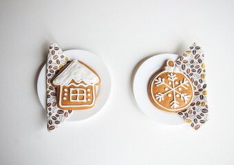 Christmas cookies two gingerbreads  isolated on a white background,absolute wintertime minimalism
