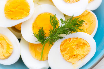 Boiled sliced egg, food photo