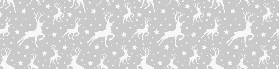 Seamless pattern with Christmas icons. Reindeers and stars. Vector