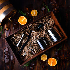 Set pub accessories, Set of bar accessories for cocktail making. Shaker, jigger, glass, spoon and other bar tools