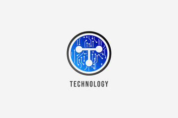circle circuit board letter T technology logo