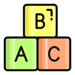 alphabeted flat outline icon, school and education icon