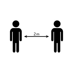 Social distancing icons. Black silhouettes of a man and / or a woman with an arrow between them. Can be used to prevent a coronavirus outbreak. Vector illustration.