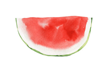 Watercolor hand drawn realistic watermelon cut slice illustration isolated on white. Fruit illustration for farm market shop summer menu. Healthy raw dessert piece.