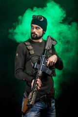 Fototapeta premium A man with a weapon. Post-apocalyptic hero