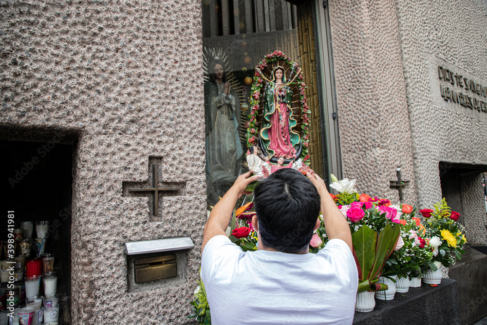 Wall mural basilica of guadalupe, mexico city, mexico. december 8, 2020. thousands of parishioners visit the ba