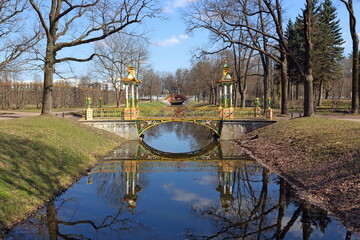 Small Chinese bridge in the Park of Tsarskoye Selo in Pushkin