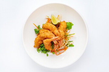 Fried Shrimps tempura with fresh salad