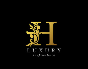 Letter H luxury logo icon, luxury gold flourishes ornament monogram design vector.