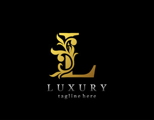 Letter L luxury logo icon, luxury gold flourishes ornament monogram design vector.