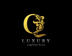 Letter Q luxury logo icon, luxury gold flourishes ornament monogram design vector.