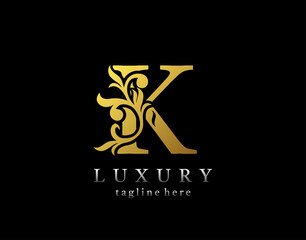 Fototapeta na wymiar Letter K luxury logo icon, luxury gold flourishes ornament monogram design vector.
