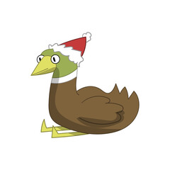 Cute ducks in Christmas costume, fun drawing of christmas concept (Duck with Santa hat)
