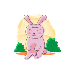 Hand drawn watercolor cartoon bunny illustration design