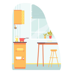 Cozy kitchen interior. Trending furniture. Vector illustration in flat style