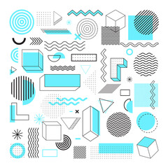 Bauhaus Retro Elements. Abstract Geometric Shapes in Memphis Design for Web, Vintage, Advertisement, Commercial Banner, Poster, Billboard, Sale, Brochures, Covers