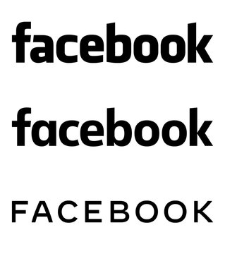 Facebook Text Logo - Vector Set Collection - Black Silhouette Font - Isolated. Original Facebook Name Type for Web Page, Mobile App or Print Materials. Transparent Template.