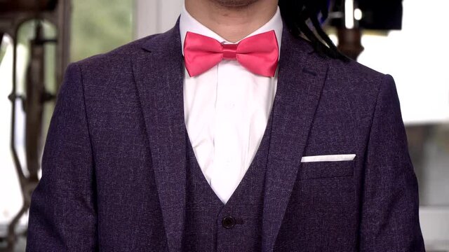 Men's classic suit and red bow tie